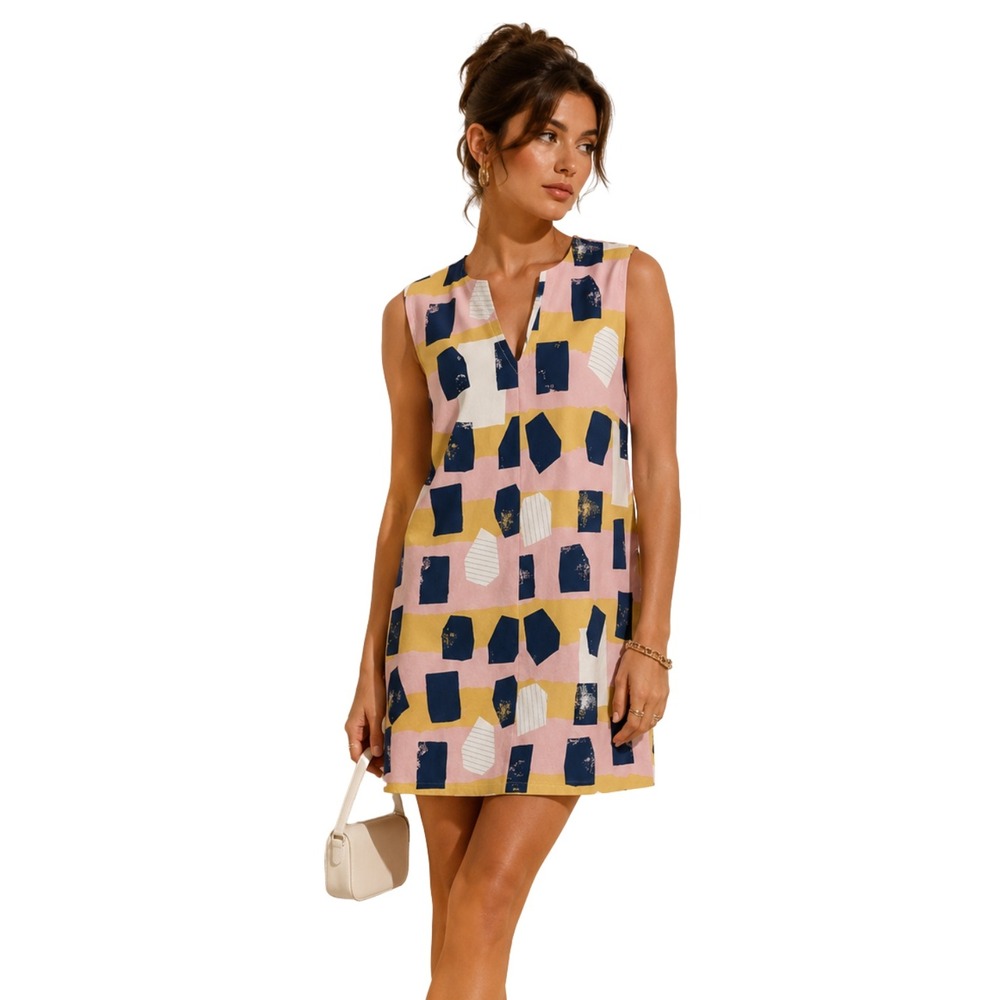 Kate Spade Saturday Dress XS Pink Yellow Abstract Geometric Shift Mini Retro Mod
